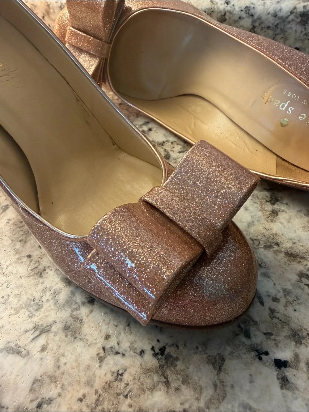 Kate Spade ♠️ Rose Gold Glitter Heels with Bow Wedding Princess Made in Italy